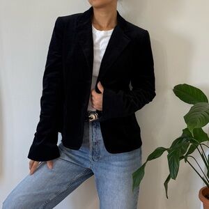 Theory Cotton Corduroy Black Blazer Jacket Shoulder Pads Button Closure Size 6